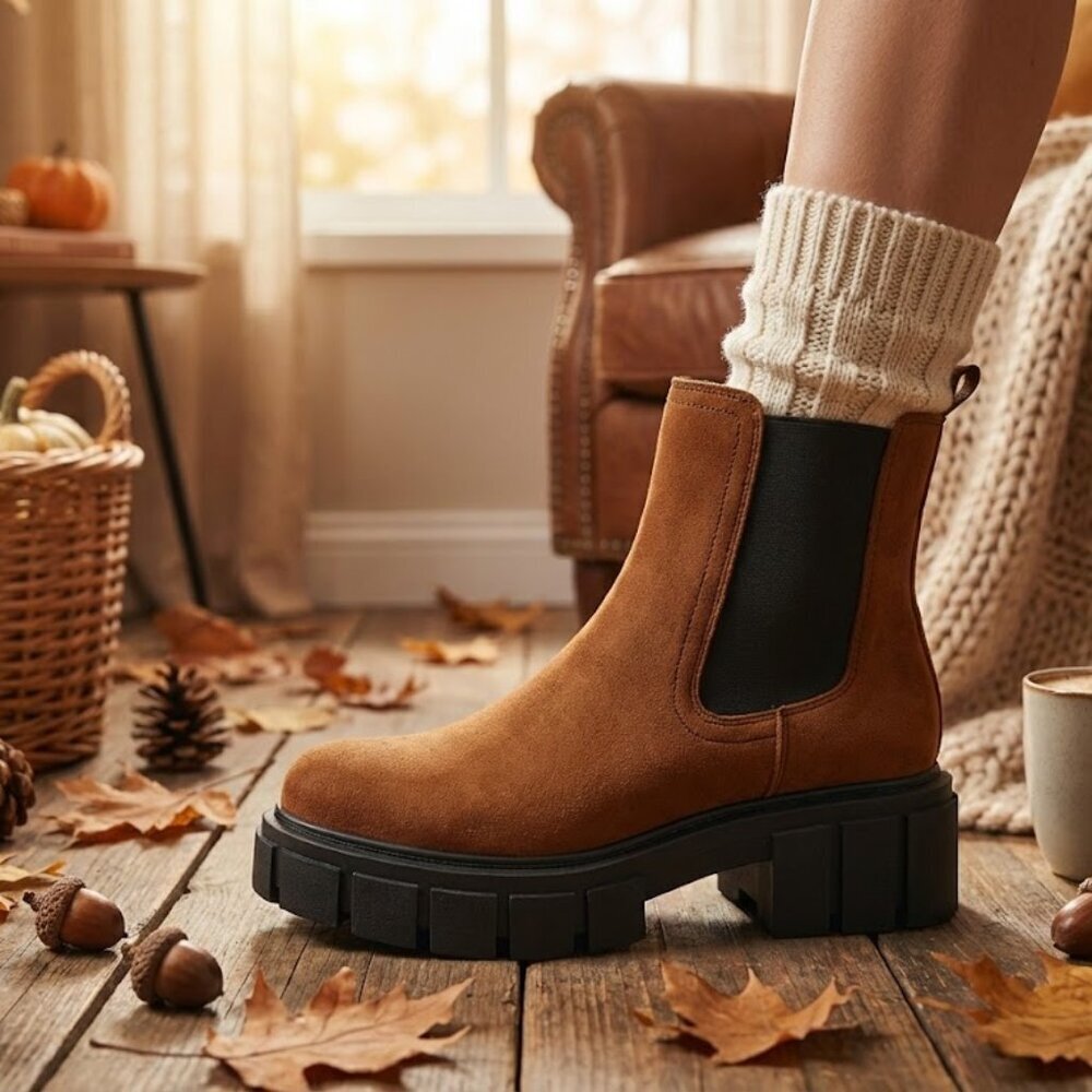 NWT SODA Brown Faux Suede Chunky Platform Lug Sole Chelsea Boots